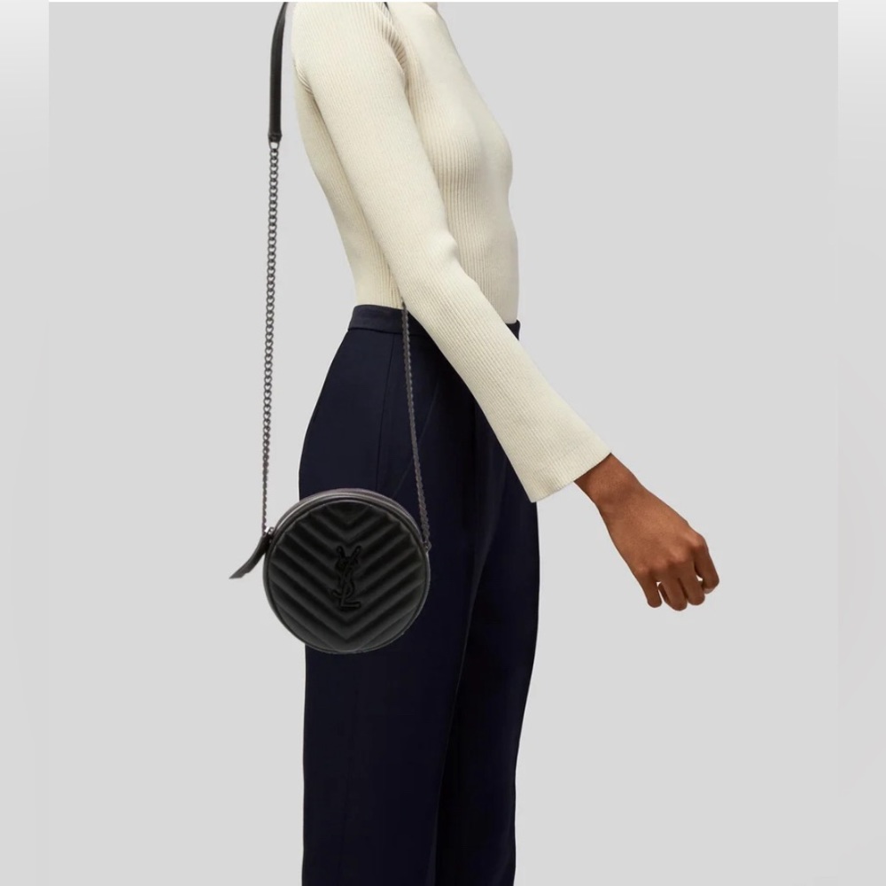 Monogram Matelassé Vinyle Round Crossbody Bag - Black Saint Laurent - USED!
